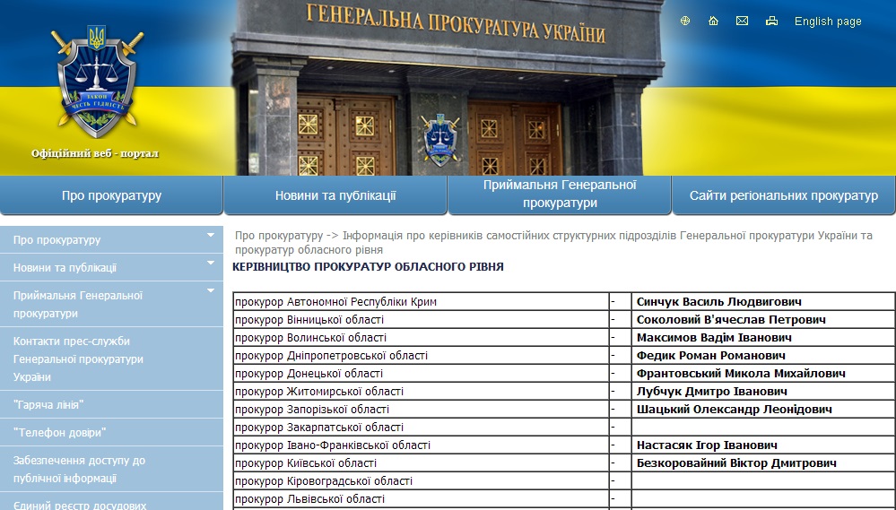 Прізвище Сидорчука вже "зачистили" з сайту Генеральної прокуратури України