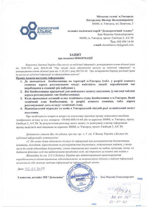 Влада Ужгорода засекретила місця розташування у місті бомбосховищ