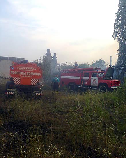 Рятувальники трьох частин та добровольці гасили 5 га землі на території колишнього деревообробного цеху у Мукачеві (ФОТО)