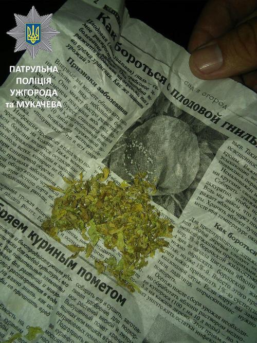 На підвіконні в під'їзді у Мукачеві, де переховувався знервований чоловік, знайшли  5 г марихуани (ФОТО)