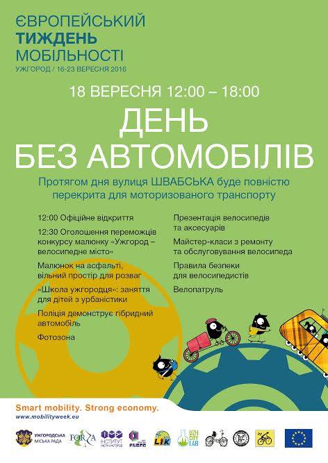 У рамках Європейського тижня мобільності в Ужгороді проведуть День без автомобілів: перекриють для проїзду Швабську