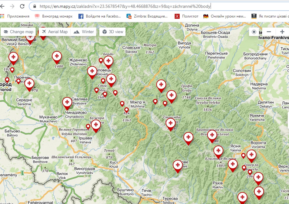 Інформація про точки порятунку у горах Закарпаття з’явилася і на мапах Чеської Республіки