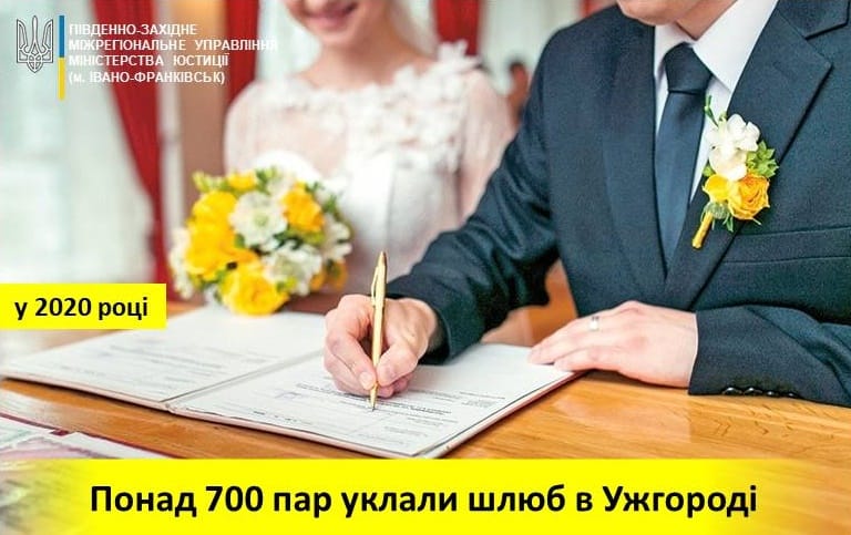В Ужгороді у 2020 році шлюб уклали понад 700 пар 