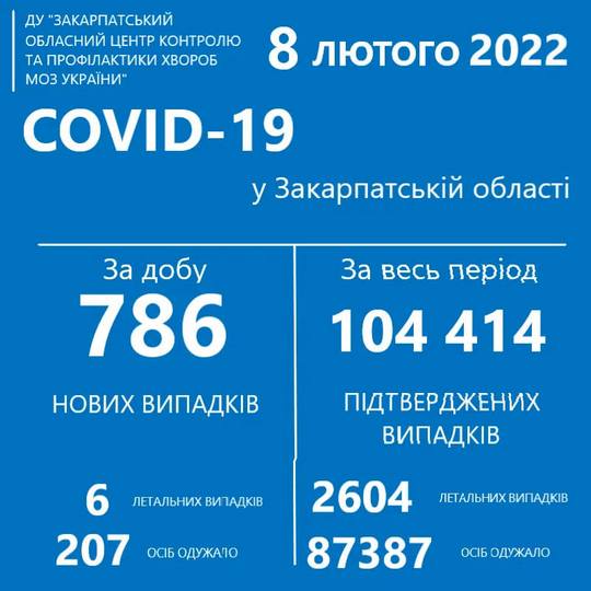 За добу на Закарпатті виявили 786 випадків COVID-19, 6 хворих померло