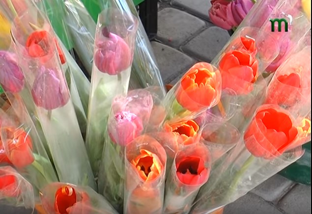 Найпопулярніші квіти на 8 Березня в Ужгороді – тюльпани (ВІДЕО)
