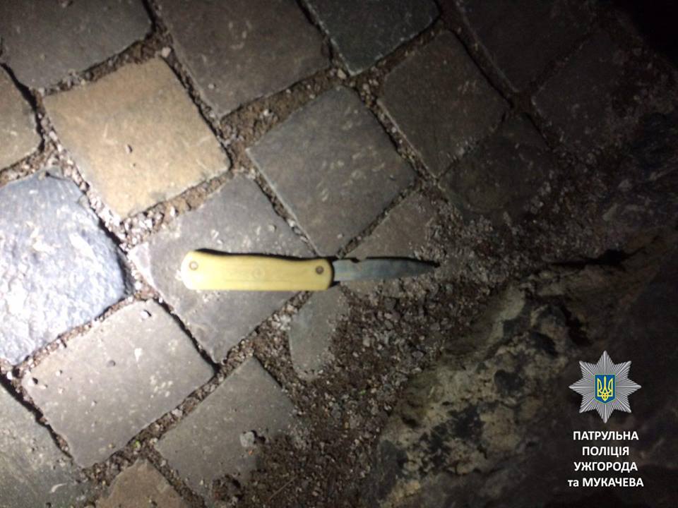 У Мукачеві з оголеною зброєю затримували чоловіка, що тікав із ножем з-під чужого будинку (ФОТО, ВІДЕО)