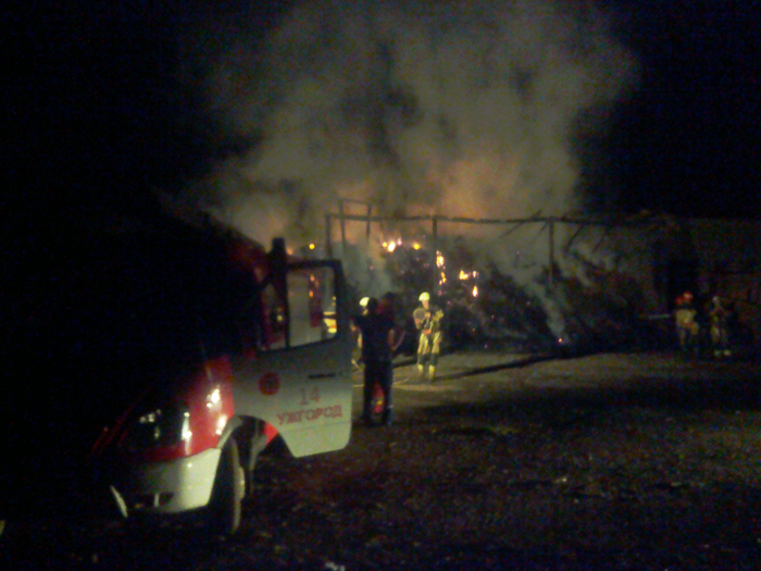 На Ужгородщині 12 пожежних гасили пожежу на фермерському господарстві в навісі із соломою (ФОТО)