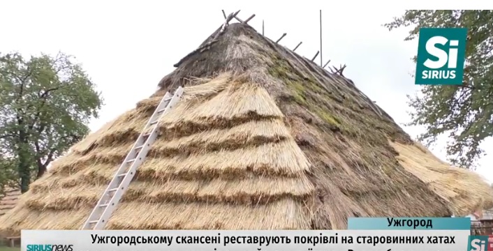 В ужгородському скансені майстри з Великоберезнянщини відновлюють дах на старовинній хаті (ВІДЕО)