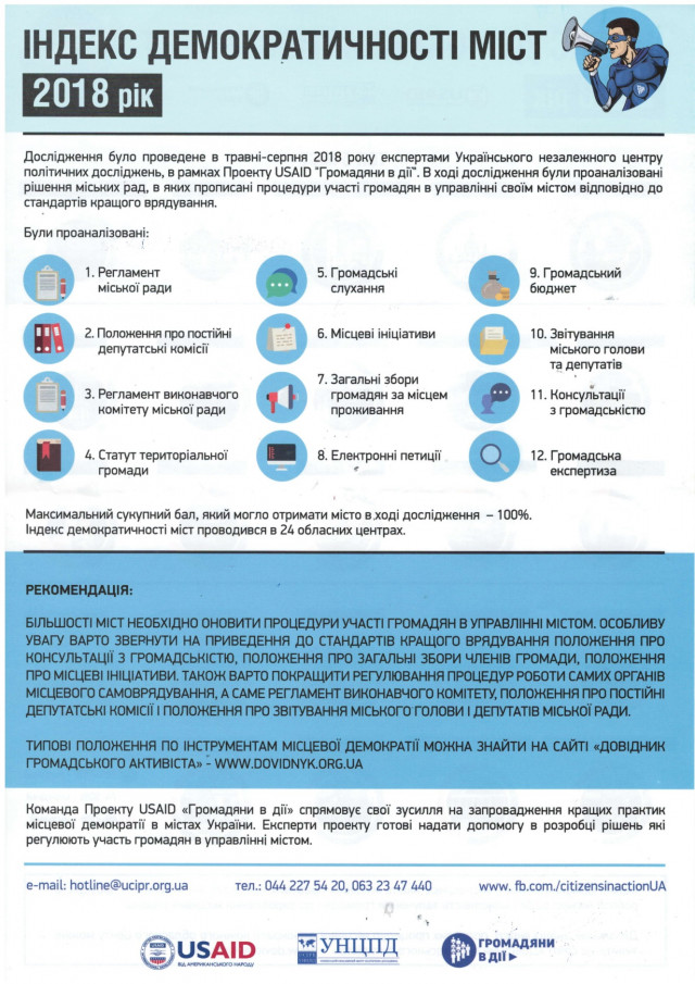 Ужгород опинився на 7-ій сходинці серед обласних центрів України у рейтингу "Індекс демократичності міст" (ФОТО)
