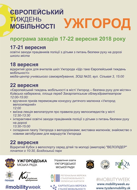 Європейський тиждень мобільності триватиме в Ужгороді до 22 вересня