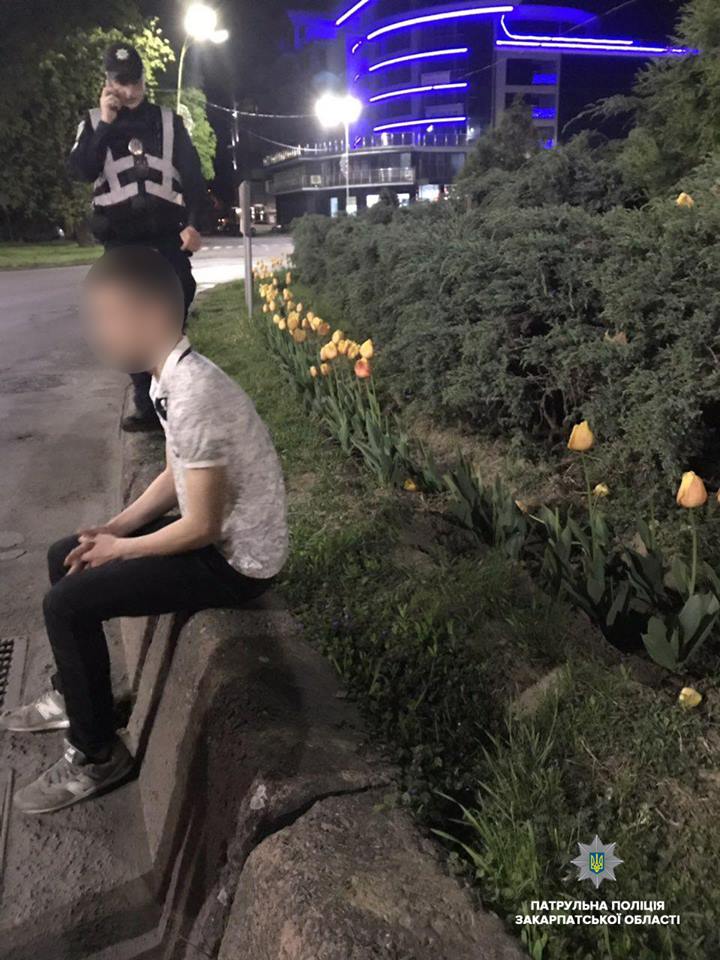 В Ужгороді вночі спіймали хлопця що виривав квіти з клумби на площі Хмельницького (ФОТО)