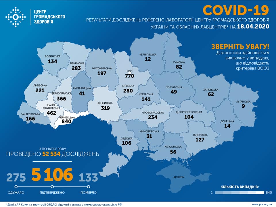 В Україні зафіксовано 5 106 випадків COVID-19