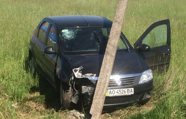 На Мукачівщині Renault злетів з дороги і врізався у стовп (ФОТО)