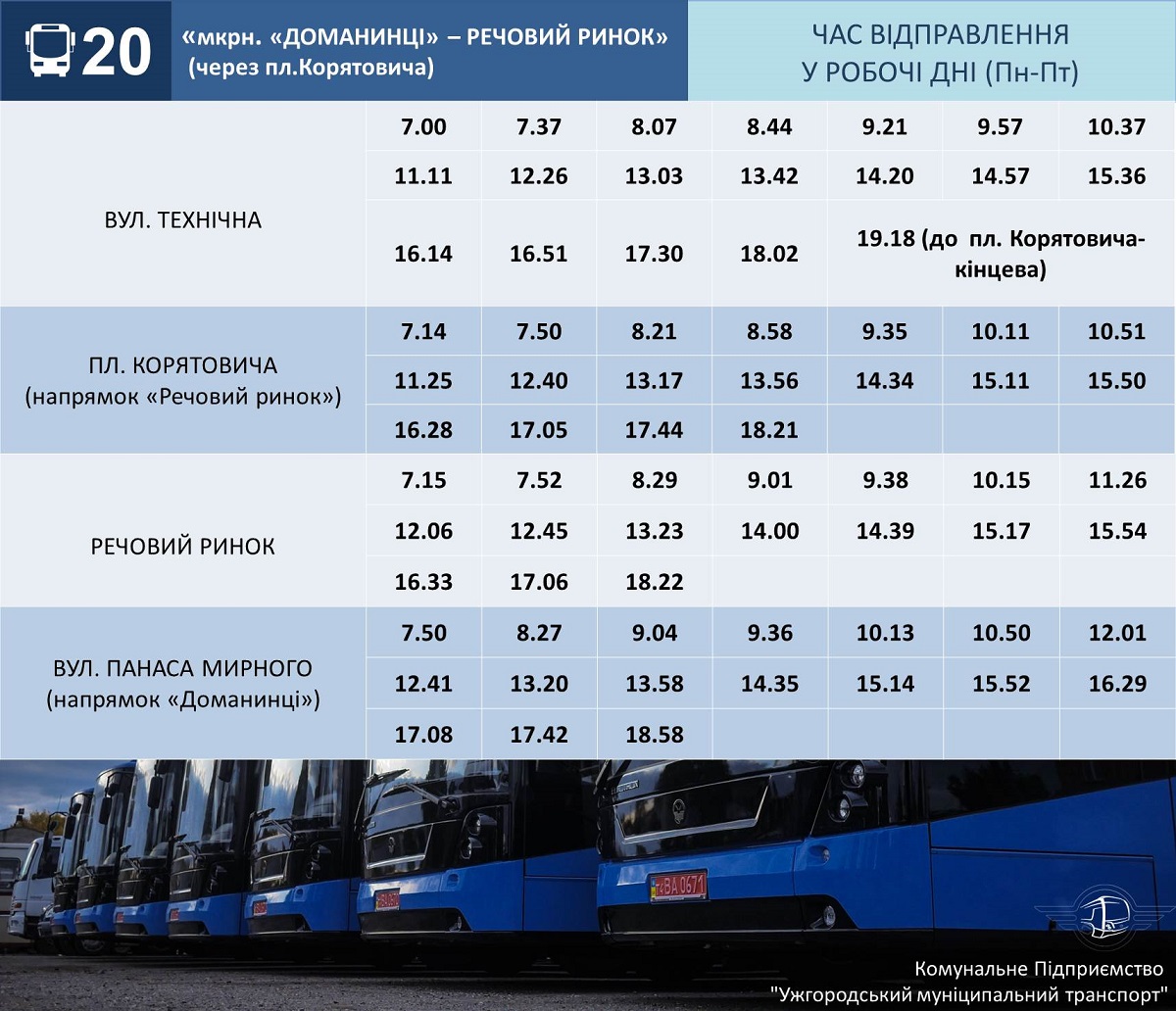 З метою уникнення скупчень пасажирів в Ужгороді додали автобусів на маршруті №20