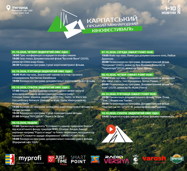 В Ужгороді в перший день жовтня стартує Карпатський гірський міжнародний кінофестиваль