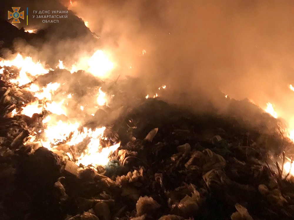 Майже добу гасили пожежу на сміттєзвалищі на Хустщині (ФОТО)
