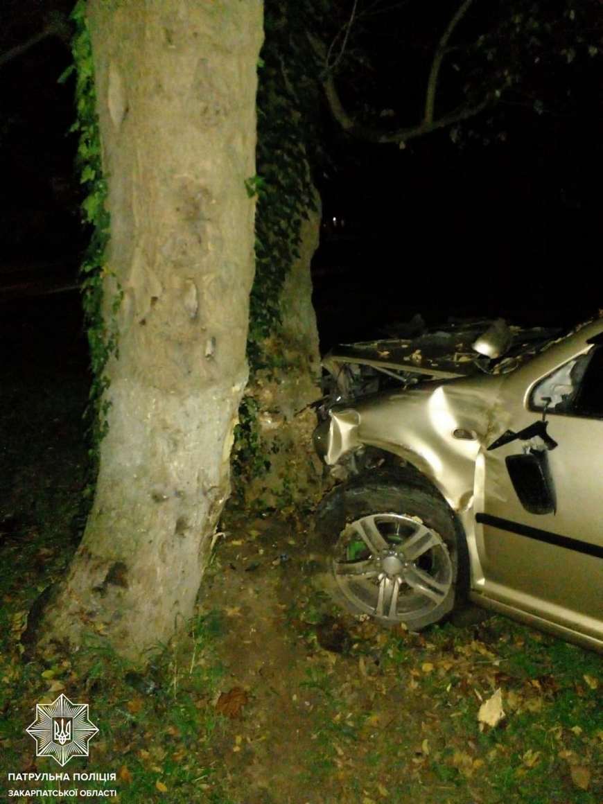 2 "п'яні" ДТП за 1 ніч: в Ужгороді один водій врізався в дерево, інший біля Чопа – зіткнувся з вантажівкою (ФОТО)