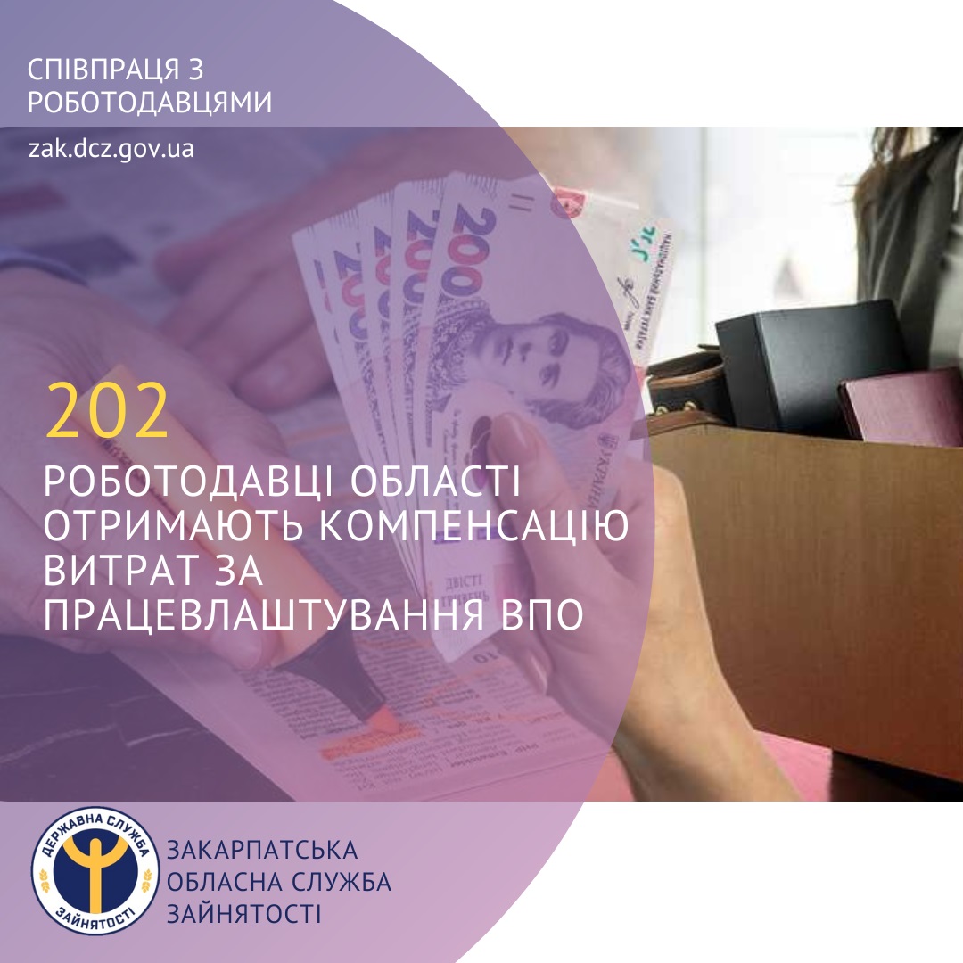 202 роботодавці на Закарпатті отримають компенсацію витрат за працевлаштування переселенців