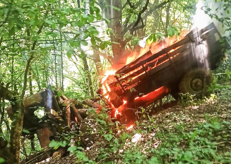 У селі Сіль на Ужгородщині в лісі на ходу загорілася вантажівка з дровами (ФОТО)