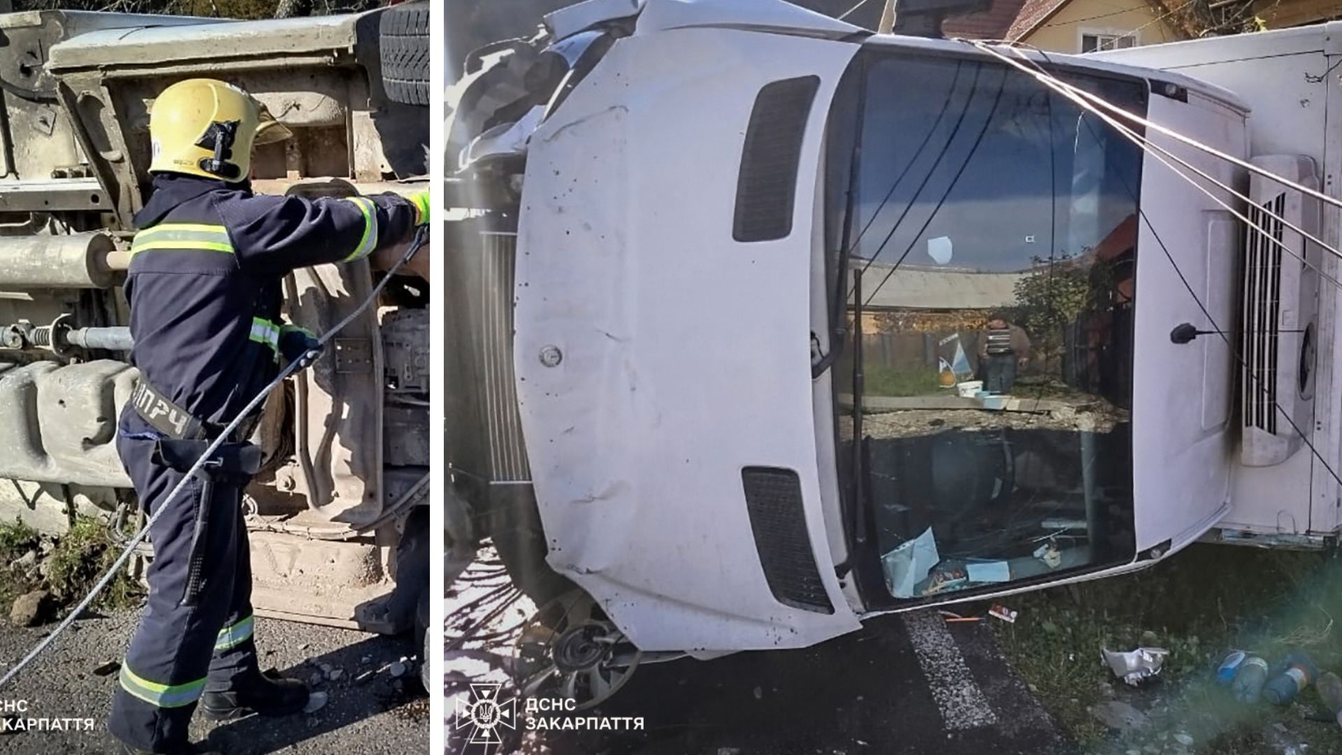 На Рахівщині 21-річний водій вантажівки перекинувся після удару в стовп (ФОТО)