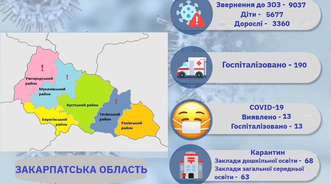 Минулого тижня кількість звернень закарпатців до медзакладів з приводу ГРВІ зросла на 36,4%