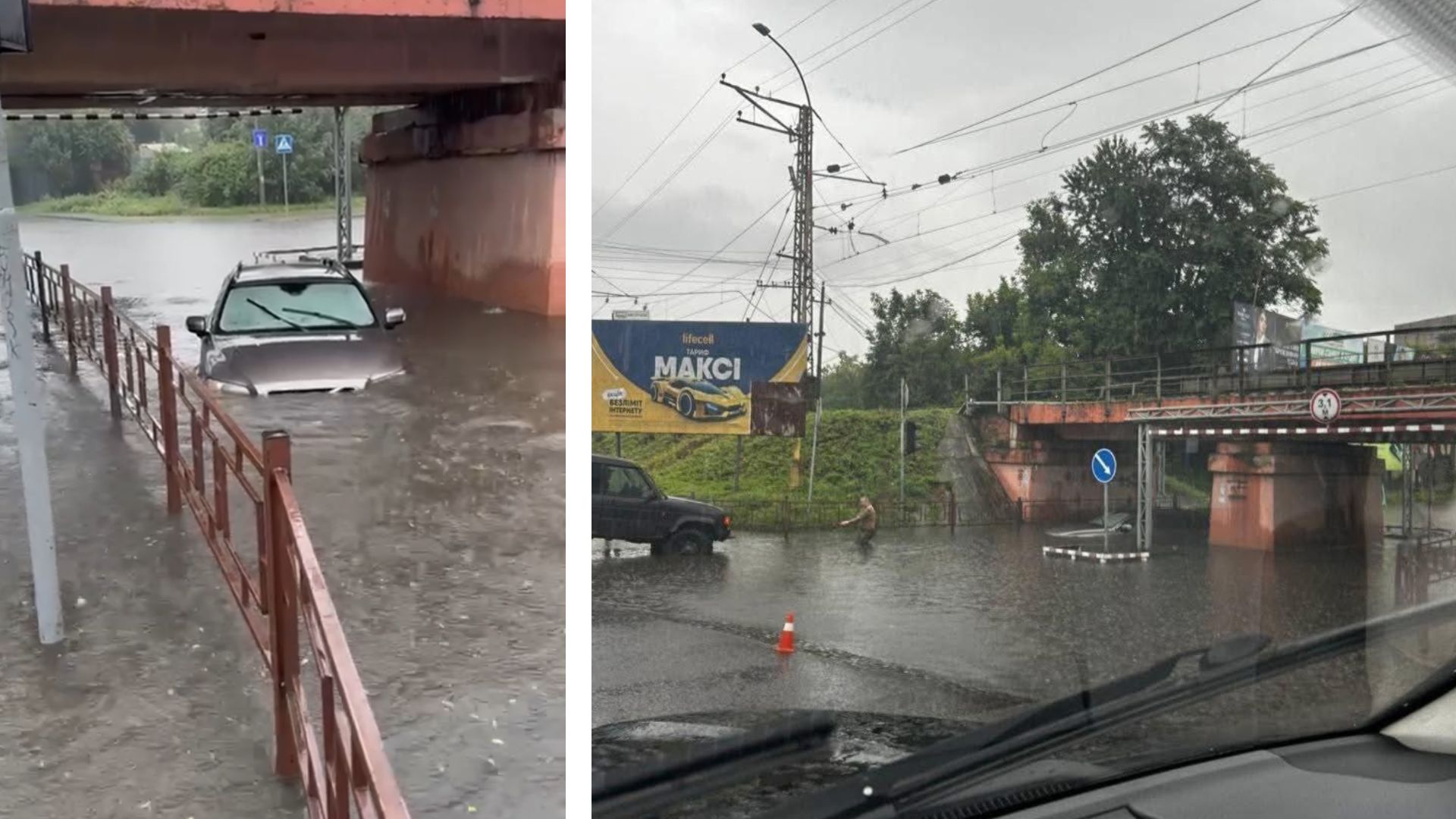 В Ужгороді після негоди авто застрягло у воді під залізничним мостом (ФОТО)