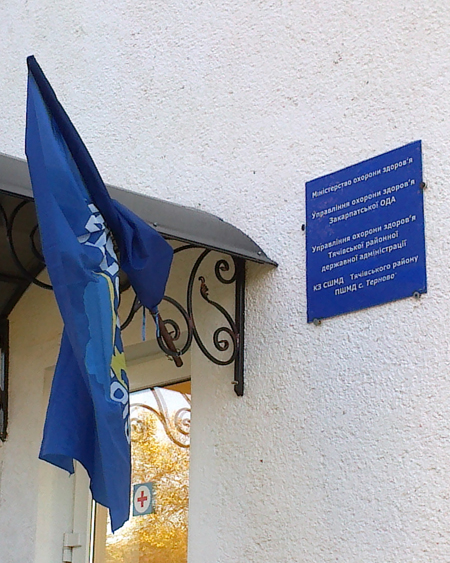 Прапором Партії регіонів "задекорували" сільську амбулаторію в Тернові (ФОТО)