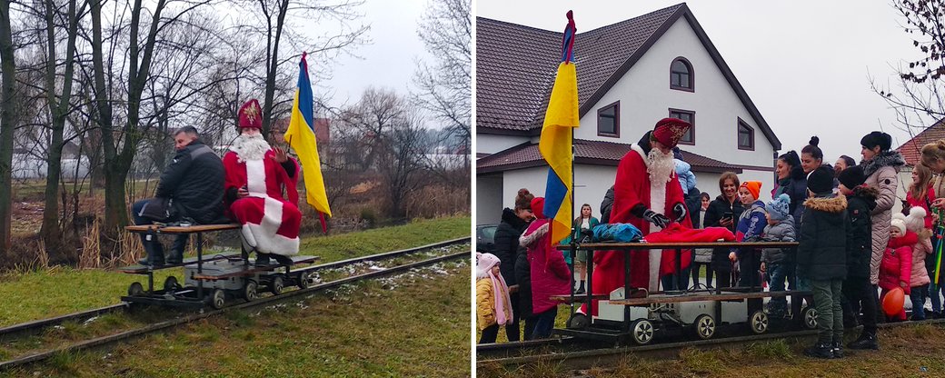 У Сільце на Берегівщині Миколай приїхав вузькоколійкою на електродрезині (ФОТО, ВІДЕО)